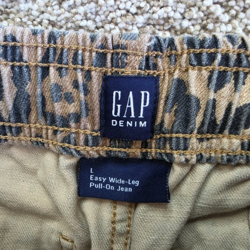 Gap Easy Wide-Leg Pull-On Jean Girls L 10-11 Tan Leopard Print Casual Athletic